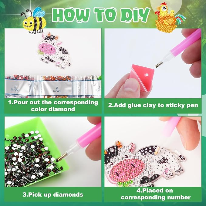 Labeol Arts and Crafts for Kids Ages 8-12 - Creat Your Own GEM Keychains-5D Diamond Art by Numbers GEM Art Kits for Kids Girls Toddler Crafts Age 6-7 6-8 10-12 (Farm)