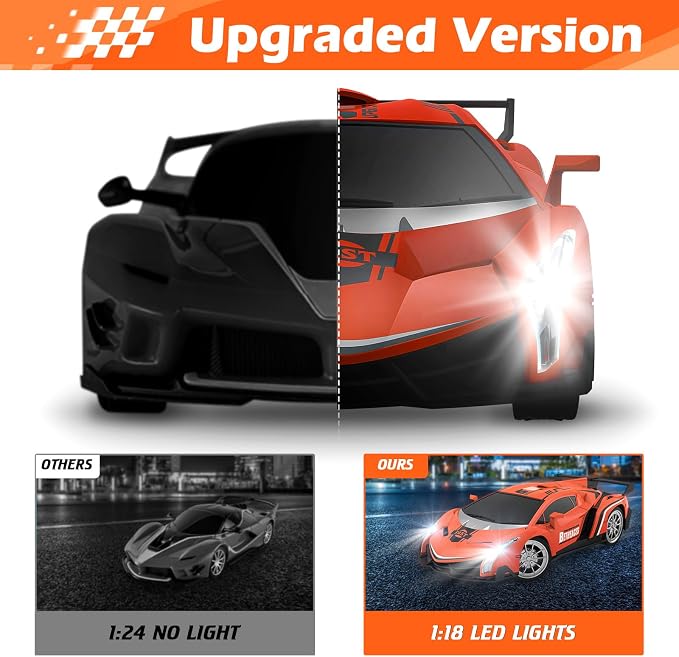 Growsland Remote Control Car RC Cars Xmas Gifts Toys for Kids 1/18 Electric Sport Racing Hobby Rc Crawler Toy Car Boys Girls Adults Included Rechargable Batteries (Orange)
