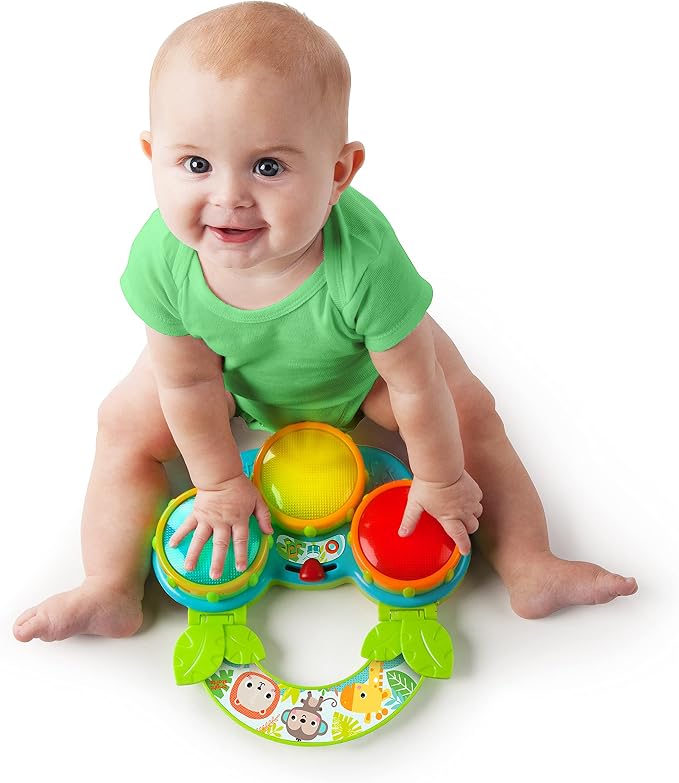 Bright Starts Safari Beats Musical Drum Toy with Lights, Ages 3 Months +, Multi (Pack of 2)