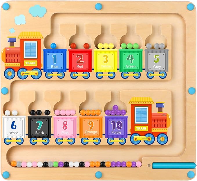 wakeInsa Magnetic Color and Number Maze,Montessori Toys for 2-5 Years Old Boys,Wooden Magnet Balls Puzzles,Toddler Busy Board,Preschool Learning Activities,Christmas & Birthday Gift for Kids
