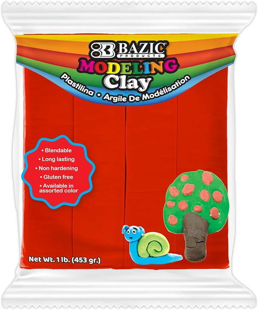 BAZIC Products Red Modeling Clay, 1 lb, Non-Hardening, for Sculpting Art Crafts, Reusable
