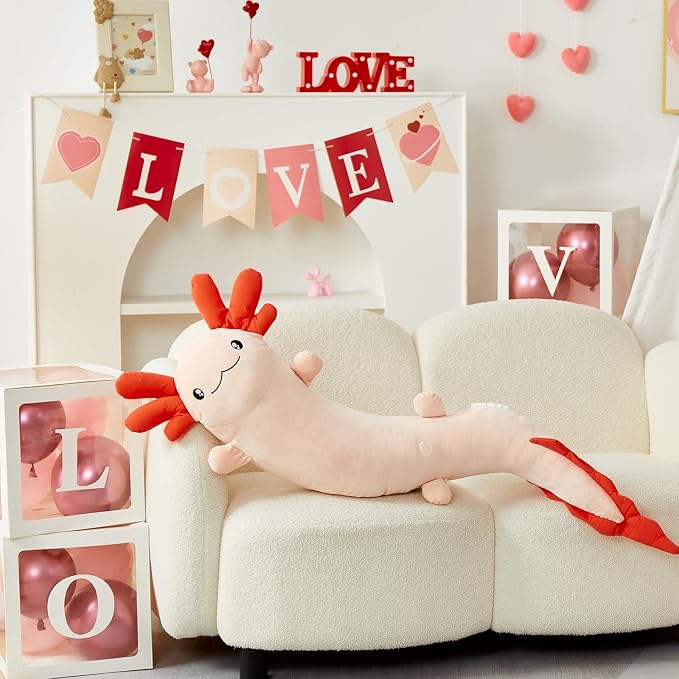 MaoGoLan Giant Axolotl Plush Pillow, Big Axolotl Plush Stuffed Animal Toy for Kid Girl Boy, Jumbo Stuffed Salamander Body Pillow Glow in The Dark, Birthday Day Gift Baby Shower Party Decor, Pink