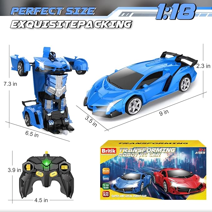 Transform Remote Control Car Toy for Kids 4 5 6 7 8, Remote Control Car for Boys 4-7, Transform Cars for Boys 4-6, Toy Car 5 Year Old Boy, Toys for 3 4 5 6 7 8 9 10 11 12 Years Old Boy, Blue