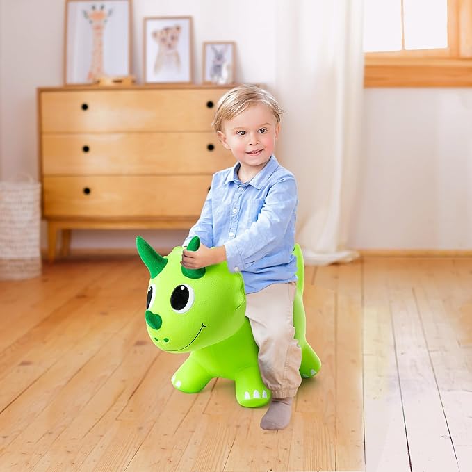 ZOOJOY Plush Bouncy Dinosaur Hopper for Toddlers Soft Covered Inflatable Ride-On Animal Horse Hopper, Dino Bouncy with Pump, Indoor Outdoor Ride On Toys for 18 Months 2 3 4 5 6 Years Boys Girls