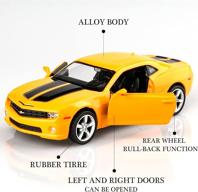 TOKAXI 1/36 Scale Chevrolet Camaro Diecast Cars Models,Camaro Bumblebee Pull Back Toy Cars,Cars Gifts for Boys Girls(Yellow)