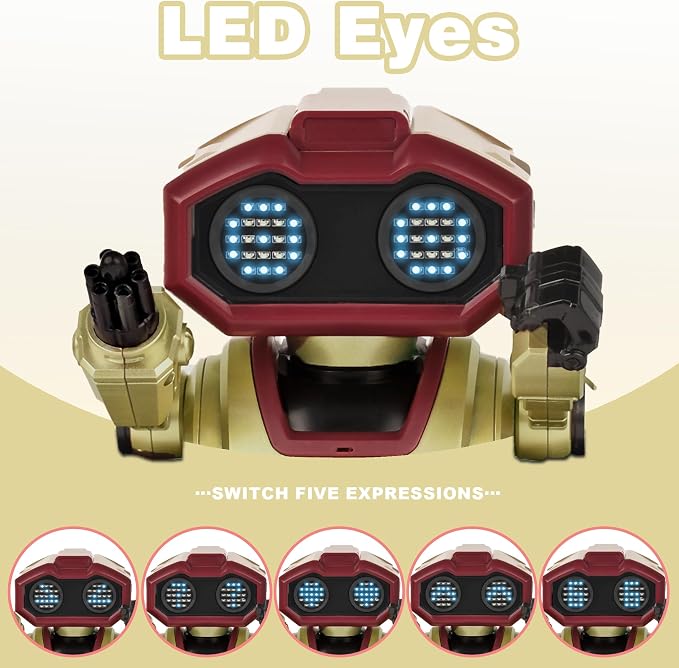 BYTEWAR Interactive Smart Robot Toys, Rechargeable Remote Control Emo Robot with Learning Gesture Sensing, Auto-Demonstration, Music and Dance, Shining LED Eyes, Birthday Gift for Kids(Gold)