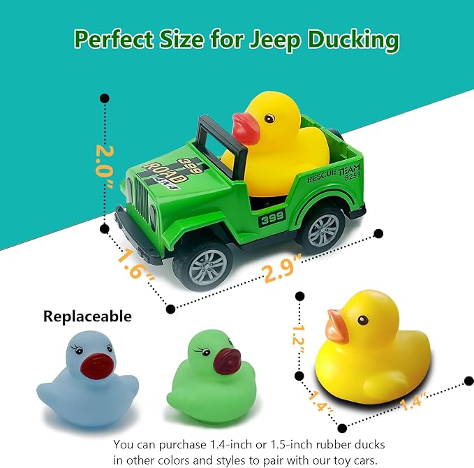 12 Pack Movable Rubber Ducks for Jeep Ducking, Pull Back Duck for Jeep Ducking, 2.9 Inch Suitable Size, Unique Rubber Ducks for Drivers