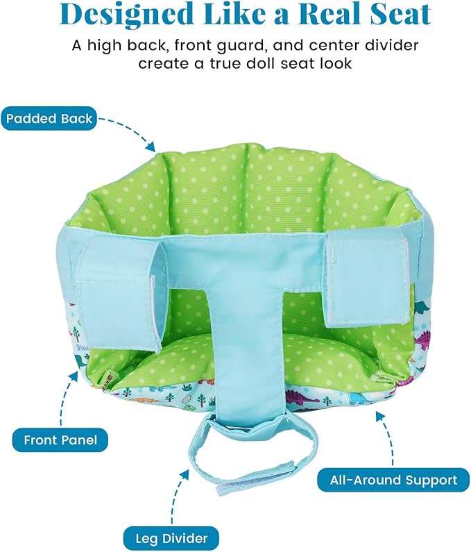 BABESIDE Doll Bike Seat for 12 Inch Dolls, Dinosaur Doll Carrier for Kids Bike and Scooter, Baby Doll Accessories for Outdoor Play, Doll Bicycle Seat Gift for Girls Age 3+