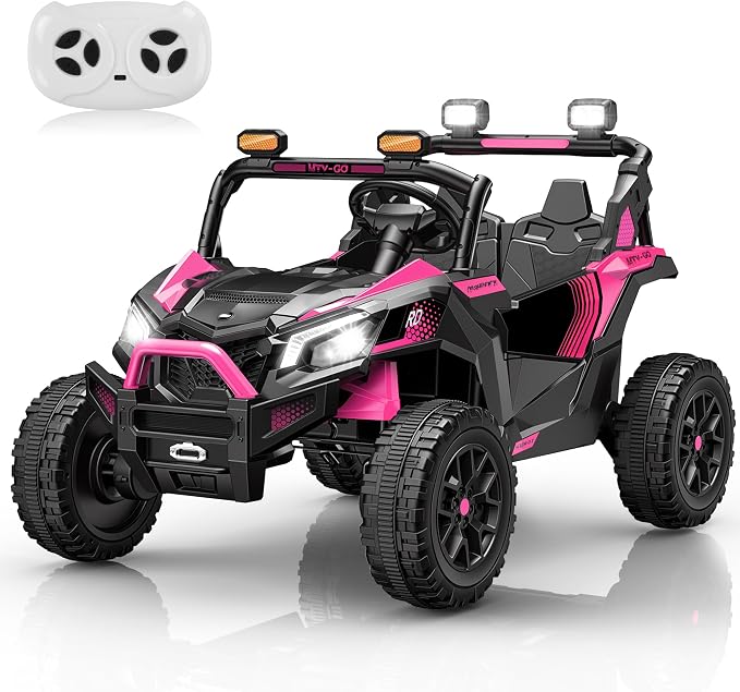 Firstness 24V Remote Control Ride on Cars for Kids 800W Toddler Electric Car Two Seater Ride on Toys with LED Lights, Music, 3 Speed Mode, Electric Vehicle Ride On Truck Car for Kids Ages 3-8, Pink