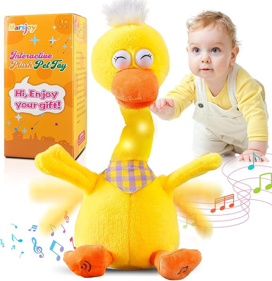 Marsjoy 13" Talking Dancing Duck, Repeating What You Say Mimicking Recording Plush Baby Toy Musical English Song Singing Talking Glowing Animated Twisting Gift of Lighting Up Toy for Boy Kid