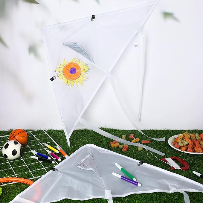 Honoson 20 Pieces DIY Blank Kite with Watercolor Pens and String 20 Inch Making Craft Kits Decorating Coloring Kite Pack for Outdoor and Activities