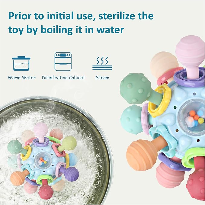 Baby Sensory Teething Toys - Baby Teether & Rattle - Gifts for Infant Newborn Boys Girls 0 3 6 9 12 18 Months - Toddler Montessori Educational Learning Toys