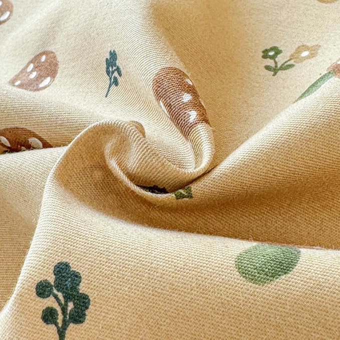 LIWHENHAO Mushroom Duvet Cover Set Queen 100% Cotton Bedding Cartoon Brown Mushroom Red Flowe on Beige 1 Cute Kawaii Plant Garden Comforter Cover Full 2 Pillowcases for Kids Girls Boys Woman
