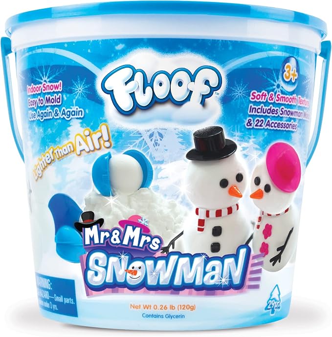 Play Visions Floof Modeling Clay - Reuseable Indoor Snow - Mr. & Mrs Snowman Set With Endless Creations and 22 Molding Accessories