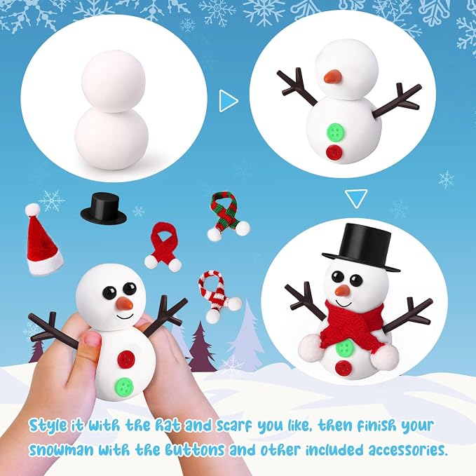 30 Pack Stocking Stuffers for Kids,Christmas Crafts for Kids Bulk,Build a Snowman Crafts Kit Modeling Clay,Christmas Stocking Stuffers Gifts Activities for Boys Girls (30 Snowman)