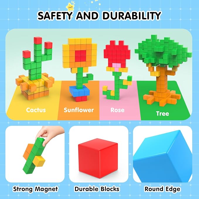 AuntyFey 32 Pcs Building Blocks Cubes Blocks for Kids, Learning Educational Stem Blocks for Kids Ages 4-8