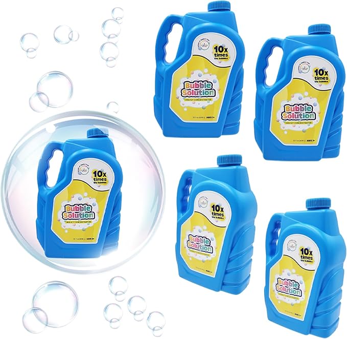 The Dreidel Company Ready Bubble Solution Refill for Bubbles Toys, Up to 2.5 Gallon, Non-Toxic Large 32oz Ready Liquid for Bubble Machine, Guns, Wands, Lawn Mower Toy (4-Pack)