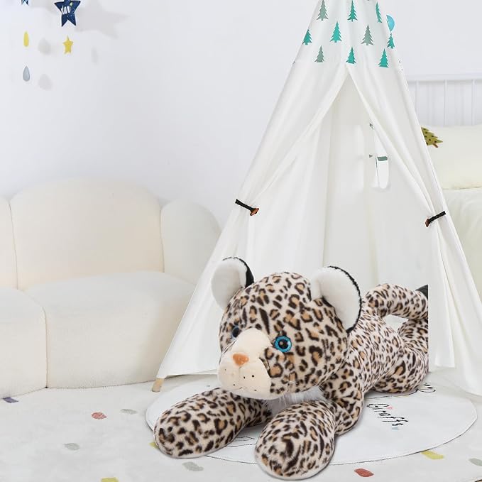 MorisMos Giant Cheetah Stuffed Animal Plush Pillow 4ft, 47" Extra Large Plush Cheetah Toy for Kids & Adults, Realistic Leopard for Christmas Birthday, Big Safari Stuffed Animal for Jungle Party Decor