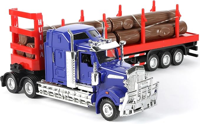 Logging Semi Truck and Trailer Toy, Large 1/50 for Kenworth W900 Diecast Metal Truck Tractor Trailer Transport Series Lumber Gifts for Boys Adult Model Car Collector