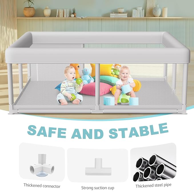 Hiaksedt Large Baby Playpen 65x50 Inch, PlayPen for Babies and Toddlers, Sturdy Safety Play Yard for Indoor & Outdoor with Zipper Gate