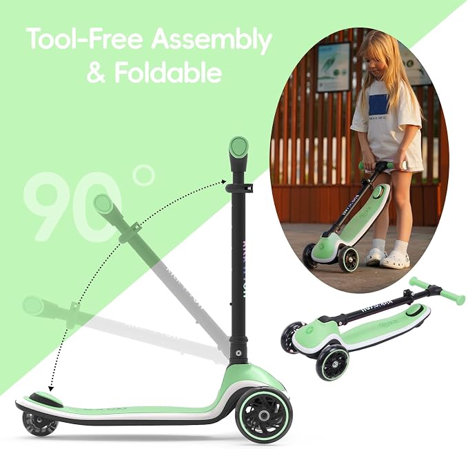 Kicknroll Toddler Scooter 3 Wheel Kids Kick Scooters with Dynamic Light-Up Non-Slip Deck & LED Wheels, 4 Adjustable Height, Foldable, Lean-to-Steer Design for Girls Boys Ages 3-8 Max 110 Lbs
