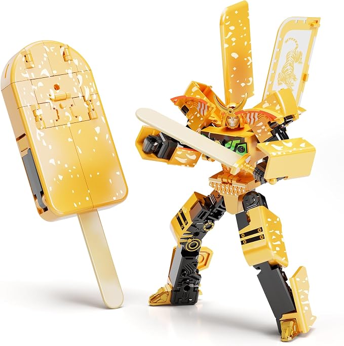 BOZOBO Ice Cream Transforming Toy, 2 in 1 Popsicle Transform into Robot Action Figure, DIY Transformation Figure Toys for Kids & Adults Action Figures for Boys Party Favors Gift (Yellow)