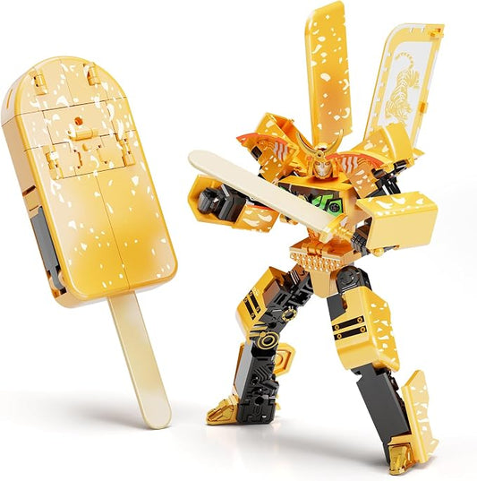 BOZOBO Ice Cream Transforming Toy, 2 in 1 Popsicle Transform into Robot Action Figure, DIY Transformation Figure Toys for Kids & Adults Action Figures for Boys Party Favors Gift (Yellow)