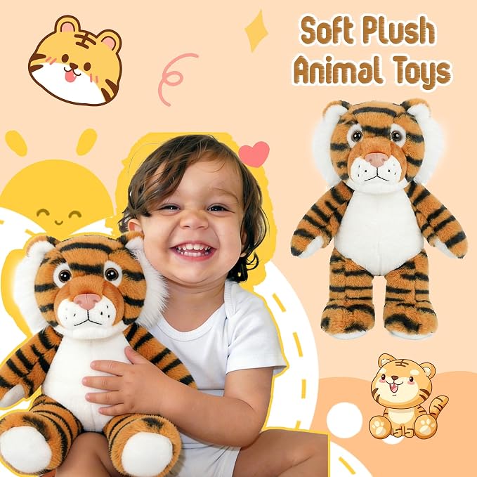 Stuffed Animal Plush Toy Soft Plushie Cuddly Tiger Cute Plush Toy for Kids Toddlers Boys Girls Birthday Christmas Nursery Decor Party Favors