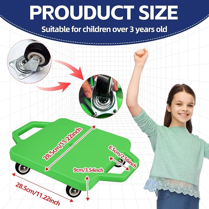 2 Pcs Sports Scooter Board with Handles Colored Floor Sitting Scooter Board with Plastic Casters for Kids Gym Indoor Outdoor Activities Play Equipment