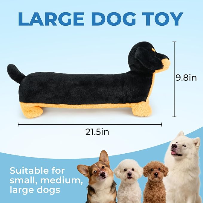 PrimePets Plush Squeaky Dog Toy, 21.5" Dachshund Stuffed Animal Dog Toy for Large Medium Small Dogs, Soft Pet Toys for Cuddling & Playing, Dog Comfort Toy