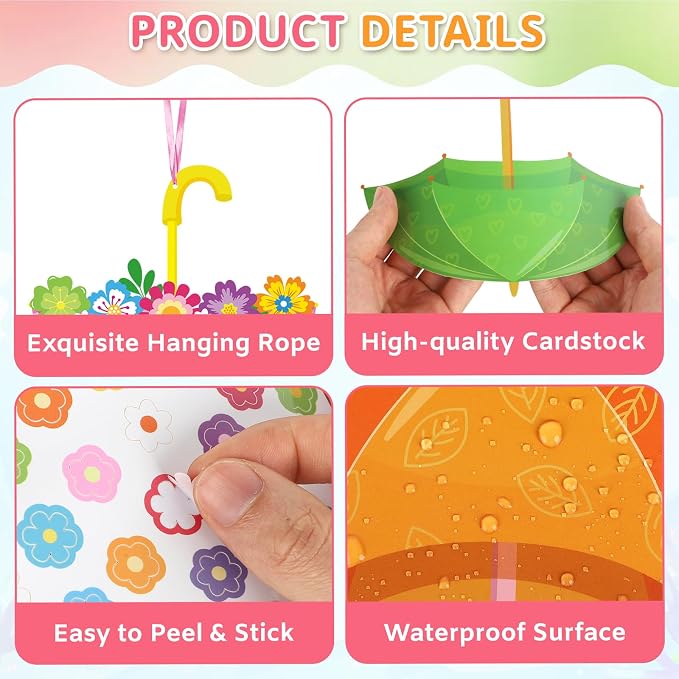 PAIVSUN 24Pcs Spring Crafts Kits Make You Own Umbrella Paper Ornament DIY Arts and Crafts for Spring Summer April Activity Party Decoration Supplies
