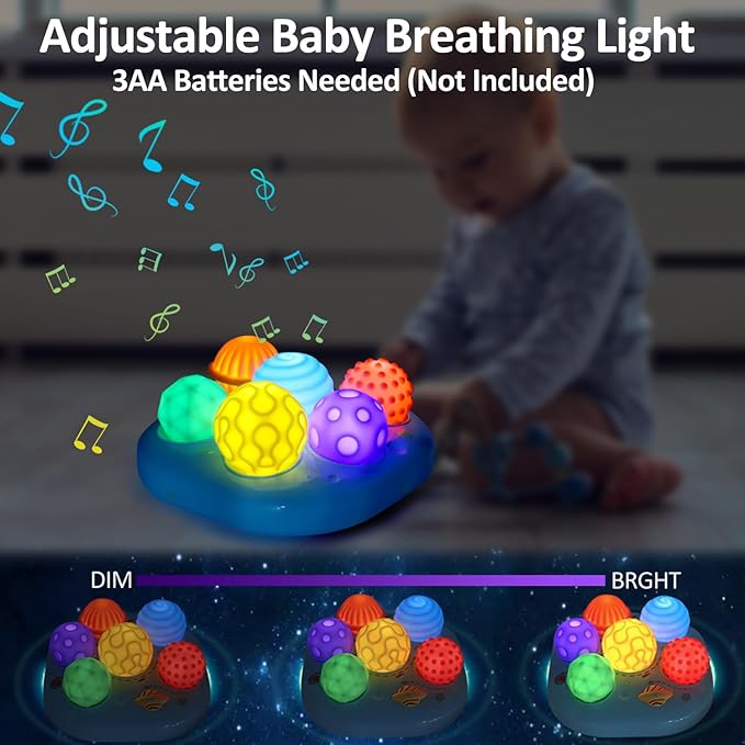 Tsomtto Baby Toys 6-12 Months, Interactive Bright Color Textured Multi Sensory Balls with Sound Effects for Toddlers 1-3, Musical Light Up Montessori Toys 1 Year Old 4 5 6 7 8 9 10 Month Old Boy Girl