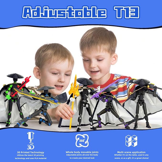 Assembly Completed T13 Action Figures,T 13 Action Figure, Robo 13 3D Printed Action Figure - The Ultimate Hero for Action-Packed Playtime,5.2 Inch (Swordsman-Black Blue)
