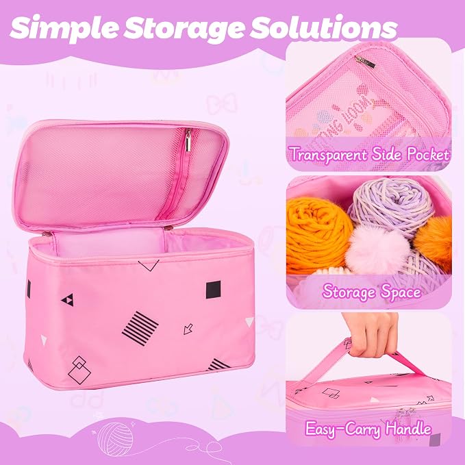 PREBOX Knitting Loom Craft Kit for Kids & Beginners - Create Hat & Scraf with Yarn, Hook Needle, Birthday Gifts Ideas for Teens Girls Age 6-8 8-12 14+, Pink Loom