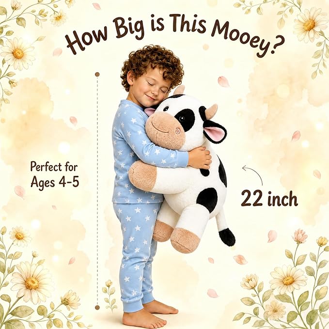 gnomantic Cow Weighted Stuffed Animals - 22 Inch 4.5 Pounds Weighted Plushies Cow Stuffed Animals - Big Plush Pillow - Cute Plush Toys Gifts for Kids & Adults (22" 4.5 lbs Black)