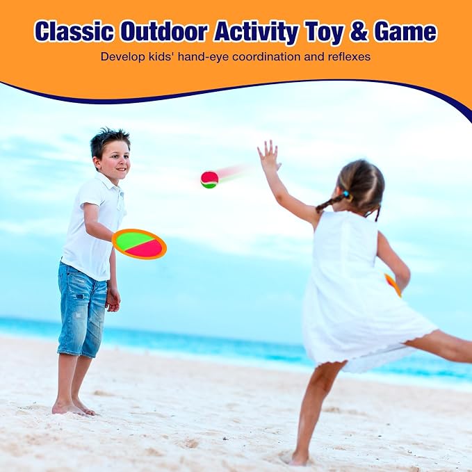 Toss and Catch Ball Game Set - Outdoor & Indoor Sports Toys for Kids - Outside Games for Yard, Lawn, Camping, Beach, Pool - Classic Sticky Paddle Ball Toy for 3 4 5 6 7 8-12 Year Old Boys Girls Gifts