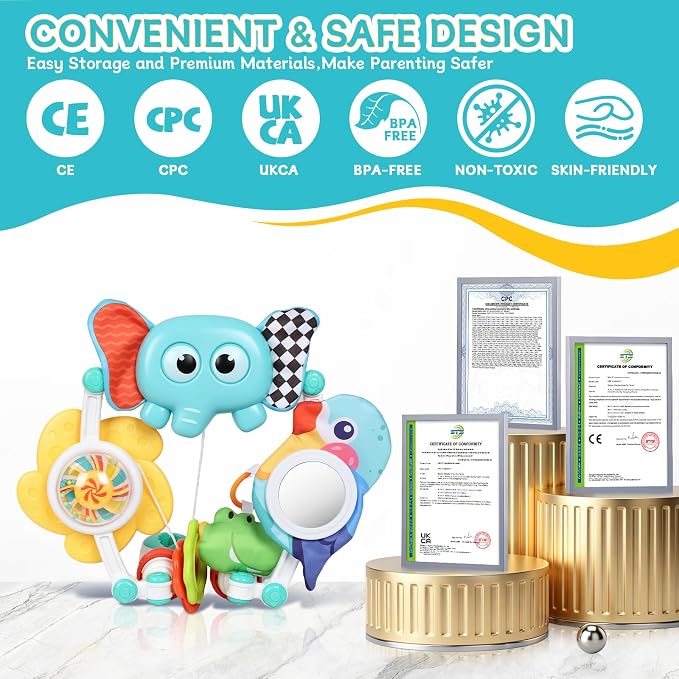 Orzbow Adjustable Stroller Hanging Toys, Arch Crib Mobile with Fascinating Toys to Stimulate Baby's Senses and Develop Motor Skills, Baby Mobile for Bassinet, Car Seat & Bouncer, Elephant