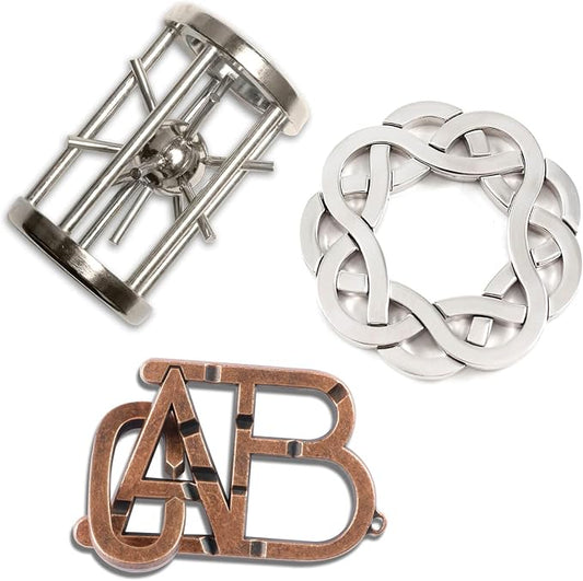 MHY 3-Pack Jumbo Metal Brain Teaser Puzzles Set – Challenging 3D IQ Puzzles for Adults & Teens