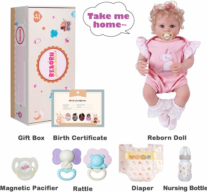 BABESIDE Reborn Baby Dolls - 17 Inch Soft Body Realistic Baby Doll Girl Lovely Awake Blond Curly Hair Girl Real Life Baby Dolls with Gift Box for Kids Age 3+ Collectors