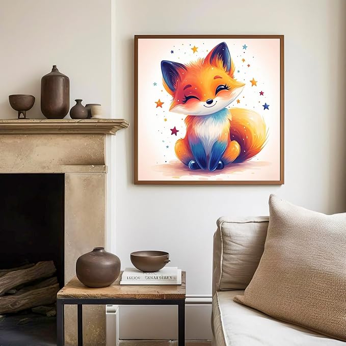 Paint by Numbers Kit for Kids with Frame, Fox Paint by Numbers for Kids Ages 4-8-12, DIY Fox Acrylic Oil Painting for Home Wall Art Decor Gift 7.8x7.8 inch (with Frame Easel)