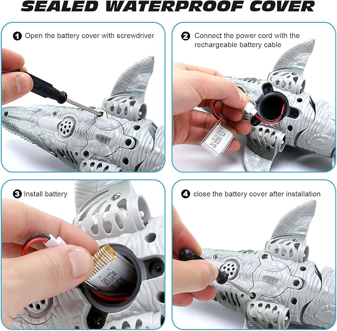 fromeasy Remote Control Dinosaur Toys for Kids 3 4 5 6 7, Mosasaurus Diving Toys RC Boat with Light and Spray Water for Swimming Pool Lake Bathroom Ocean Protector Bath Toys