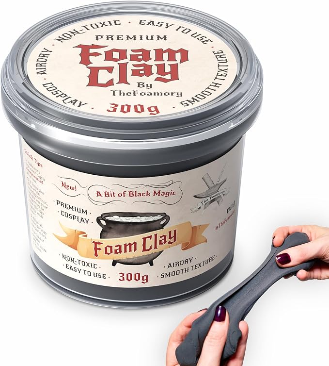 The Foamory Moldable Cosplay Foam Clay (300g Black) High Density Air Dry Clay, EVA Foam Sands Paints Easily, Non-Toxic and Safe for Crafts