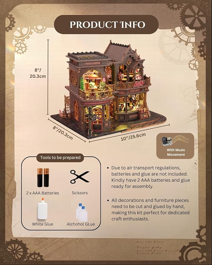Letter Coffee DIY Miniature House Kit with LED Light - Assembled Dollhouse Kit for Shelf Decor - Wood 3D Puzzles Tiny House Book Nook - Creative Gift for Adults at Birthday Christmas