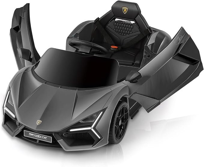 ELEMARA Lamborghini Toy Car for Kids to Drive with Scissor Doors,Electric Cars for Toddlers with Parent Remote, Kid 12V Children's Car with Bluetooth,MP3 Player, LED Light and Wide Seat, Gray