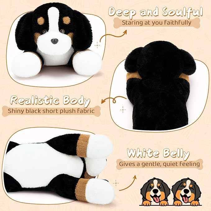 Tezituor 25 Inch Bernese Mountain Dog Stuffed Animal, Giant Bernese Mountain Dog Plush for Kids Women, Large Dog Cute Puppy Plushies Stuffy Gift for Christmas, Birthday, Party Decorations,Brown