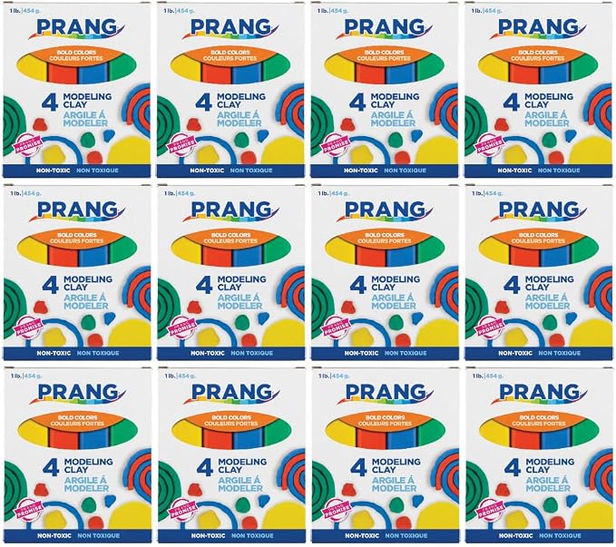 Prang Modeling Clay, Primary Set, 1 lb. Box, Case of 12 Boxes | 1/4 lb. Sticks of Red, Blue, Green, and Yellow, Pliable, Non-Hardening, Non-Staining, Easy Clean-Up