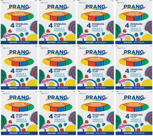Prang Modeling Clay, Primary Set, 1 lb. Box, Case of 12 Boxes | 1/4 lb. Sticks of Red, Blue, Green, and Yellow, Pliable, Non-Hardening, Non-Staining, Easy Clean-Up