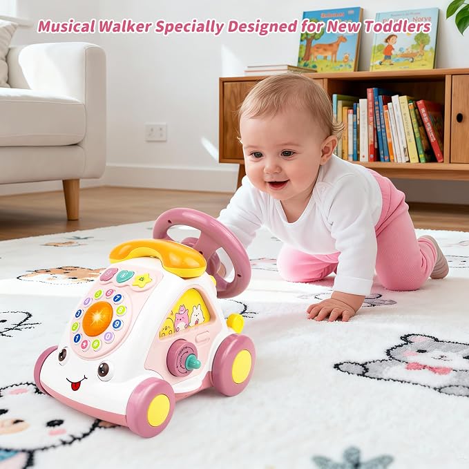 Love Mini Toddler Crawling Car Toy - Interactive Push Along Vehicle with Music & Lights, Early Learning Developmental Gift for Babies 6-12 Months
