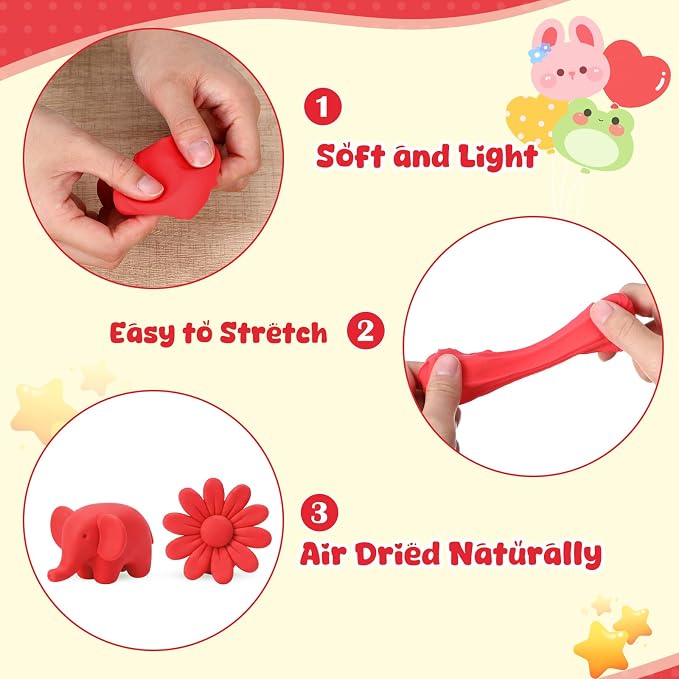 VioraWhite 40 Pcs 21oz Air Dry Clay Bulk Modeling Ultra Lightweight Foam Modeling Clay for Kids Adults DIY Crafts Party Arts and School Project Gifts Supplies (Red)