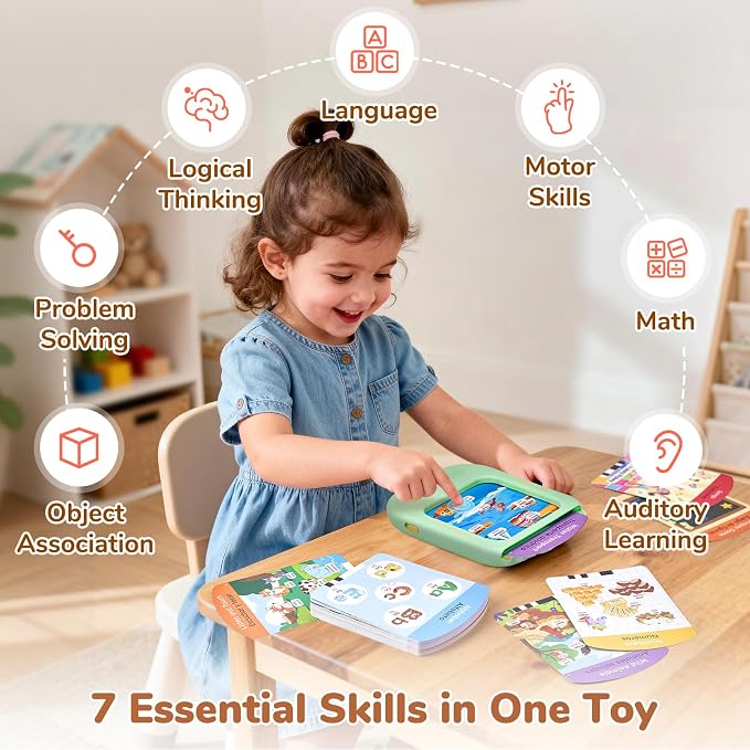 JoyCat Bilingual Kids Learning Tablet, 106 Pages Spanish & English Talking Cards with 20 Interactive Games, Montessori Toy for Alphabet, Words, Numbers, Colors & Songs, Learning Gifts for Toddler 2-6